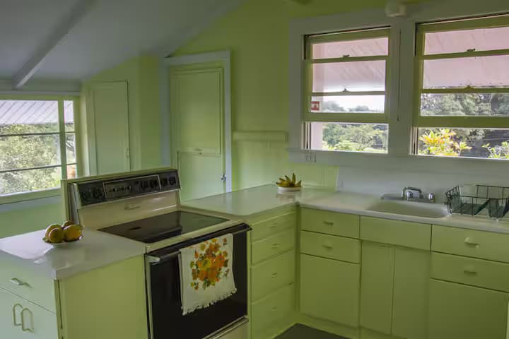 Spacious kitchen cooled by trade winds
