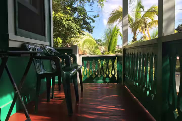 Outdoor porch with garden views